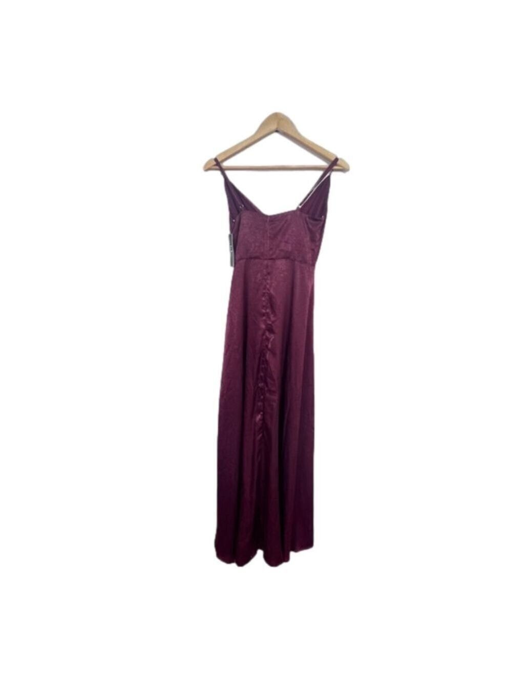 Lulus Burgundy Satin Maxi Dress Size XS NWT Wedding Pom Concert Party Pom - Picture 4 of 12